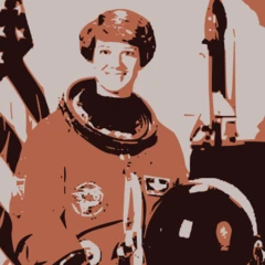 A photo of an astronaut traced to three colors