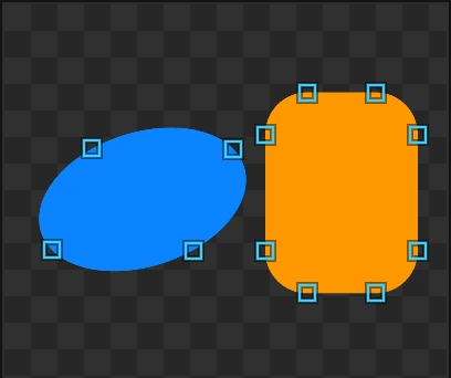 An ellipse and a rounded square traced as true shapes, with only their few nodes