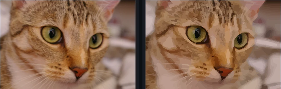 A photograph of a cat beside its vector version
